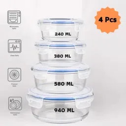 Femora Glass Storage Container with Air Vent Lid (240 ml, 380 ml, 580 ml & 940 ml) - Set of 4-44