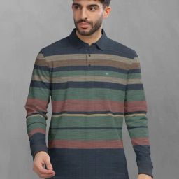 BULLMER Green Cotton Blend Regular fit Stripes T-Shirts-image-94