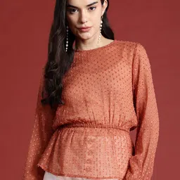 all about you Puff Sleeves Semi-Sheer Cinched Waist Top-image-17