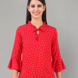 Zuvino Women Polka Dot Print Regular Top With Tie Up Detail-image-97