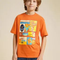 Jack & Jones Junior Boys Orange Printed Cotton T-shirt-picture-2