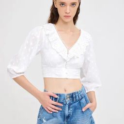 Cover Story White Cotton Self Design Crop Top-image-53