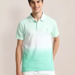 U.S. Polo Assn. Blue Cotton Slim Fit Ombre Polo T-Shirt-image-13