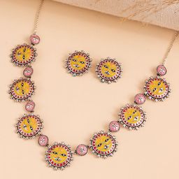 Voylla Madhubani Surya Sutra Oxidised Enamel Necklace Set-picture-47