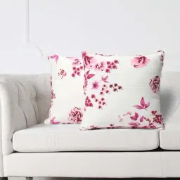 Swayam White & Pink Cotton 160 TC Cushion Covers - Set of 2-image-43
