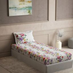DDecor Radiance Purple Cotton Floral 144 TC Single Bedsheet with Pillow Cover-picture-2