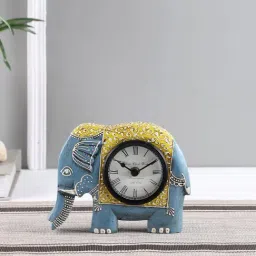 Aapno Rajasthan Blue & Yellow MDF Elephant Design Wall Clock-8