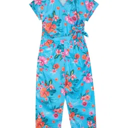 Budding Bees Kids Blue Floral Print Jumpsuit-image-61
