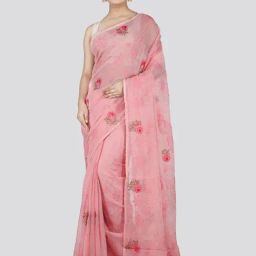 Pinkloom Pink Embroidered Saree With Unstitched Blouse-picture-27