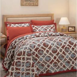 Maspar Hues Nouveau Tradition Form Replay Fiery Red & White Cotton 300 TC Quilt-image-50