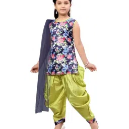 Aarika Kids Navy & Green Printed Kurti Set-image-5