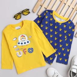 Bumzee Kids Navy & Yellow Printed Full Sleeves T-Shirts (Pack Of 2)-picture-8
