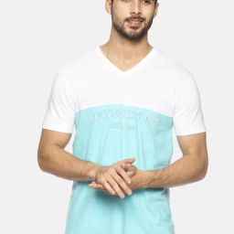 Masculino Latino Turquoise & White Cotton Regular Fit Printed T-Shirt-image-43