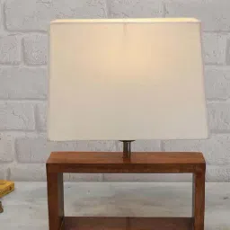 Homesake White & Brown Wood Bedside Desk Nightstand Table Lamp-14
