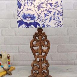 Homesake Blue & Brown Wood Sculptural Hand Carved Table Lamp-32