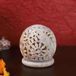 Aapno Rajasthan Beige Soapstone Floral Cutwork Tealight Holder-image-24