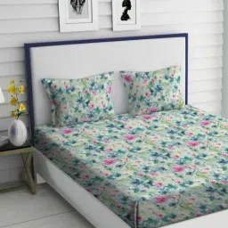 TARA Sparkling Homes Champ de Fluers Multicolor Cotton 350 TC King Bedsheet with 2 Pillow Covers-image-44