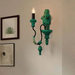 FOS LIGHTING Green Wood Single Light Candelabra Wall Lamp-image-3