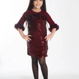 Ministitch Girls Maroon Sequence Party Dress-image-50