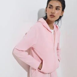 Studiofit by Westside Pink Solid Hooded Jacket-picture-3