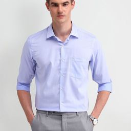 Arrow Men Classic Spread Collar Textured Cotton Formal Shirt-image-83