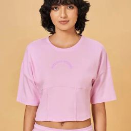 Ajile by Pantaloons Pink Cotton Printed Sports Cropped T-Shirt-image-71