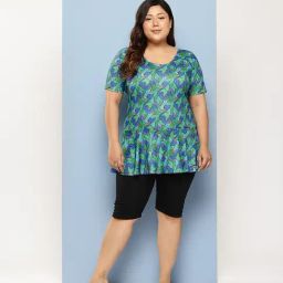 Aarika Green Nylon Printed Short Sleeves Plus Size Swimsuit-image-78