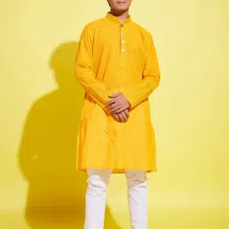VASTRAMAY Boys Yellow Cotton Self KurtaSets-picture-35
