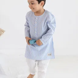 Tiber Taber Boys Striped Round Neck Pure Cotton Kurta With Trouser-26