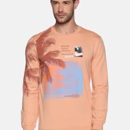 SHOWOFF Peach Cotton Slim Fit Printed Sweatshirt-image-41
