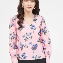 Kibo Peach Crepe Print Tops-image-83