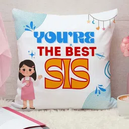 THE QUIRKY HOME White & Blue Printed Square-Shaped Rakshabandhan Gift Pre-Filled Cushion-image-67