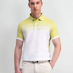 Arrow Light Yellow Cotton Regular Fit Colour Block Polo T-Shirt-image-55