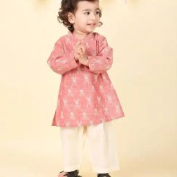 Fabindia Infant Boys Red Cotton Ikat Woven 2Pc Kurta Set-image-96