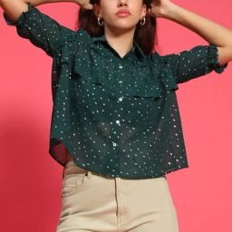 Oxolloxo Green Print Casual Shirt-image-60