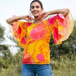 Mabish By Sonal Jain Yellow & Pink Printed Top-image-53