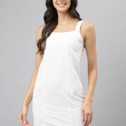 Latin Quarters White Self Design A Line Dress-58