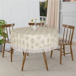 Aura Cream-Coloured Floral Plastic Round 4-Seater Table Cover-image-69