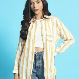 CHIMPAAANZEE White Loose fit Stripes Women Shirts-picture-5