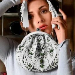 Odette White & Green Embellished Handbag-image-76