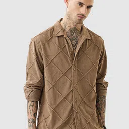 Snitch Men Relaxed Fit Textured Spread Collar Casual Shirt-image-64