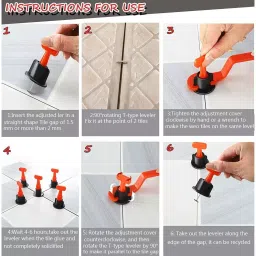 TileMaster 50 Pcs Reusable Adjustable Tile Leveling System Kit with 1 Special Wrench Non-Magnetic Durable Plastic Black & Red 22 cm Length, TM-176 image 3