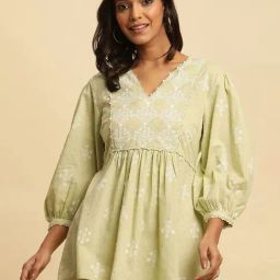 W Green Cotton Self Design Top-picture-39