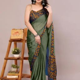 MIRCHI FASHION Dusty Green Solid Saree with Blouse Piece-image-61