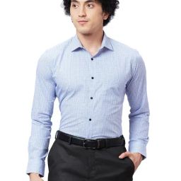 Park Avenue Light Blue Slim Fit Check Shirt-picture-20
