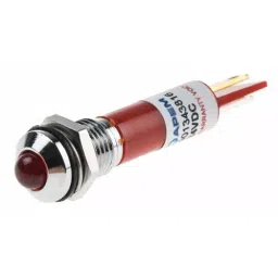 RS PRO Red Panel Mount Indicator 24V DC, Mounting Hole Size 8 mm, Termination Type Faston, Solder Lug, IP Rating IP67, Model No 8385548-12