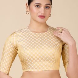 Studio Shringaar Woven Design Brocade Round Neck Saree Blouse-image-8