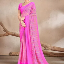 THE FASHION ATTIRE Pink Geometric Print Bollywood Chiffon Saree-picture-49