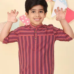 Fabindia Boys Striped Band Collared Cotton Kurta-picture-46
