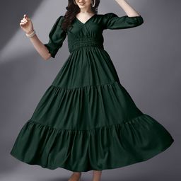 Femvy Smocked Tiered Puff Sleeve Maxi Fit & Flare Dress-picture-32